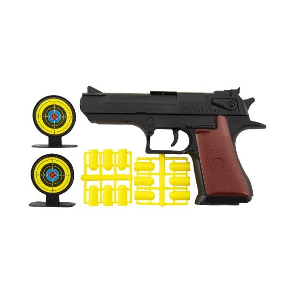 Pistole špuntovka 17cm plast + náboje 12ks + 2 ks terč