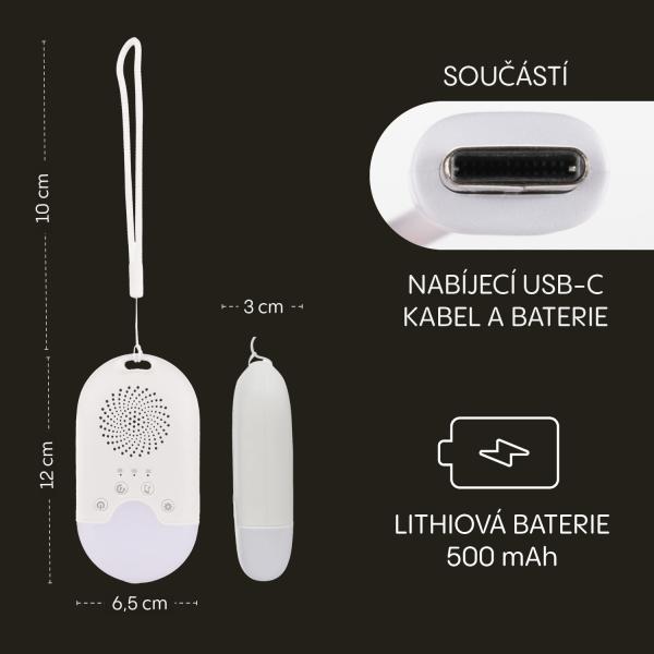 Přenosný připínací modul se světlem LED, bílým šumem a zvuky, White (obrázek 11)