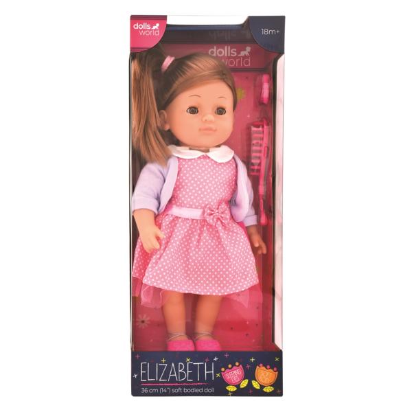 Dolls World Módní panenka Elizabeth brunetka s doplňky 36 cm