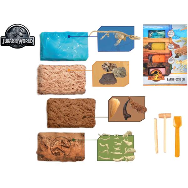 Jurský svet sada vytesaj si dinosaurie pozostatky 4ks skamenelín
