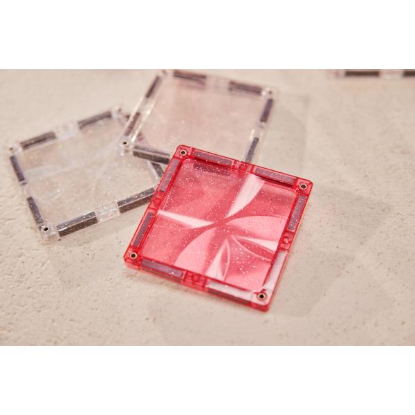 Cleverclixx Magnetická stavebnice Glitter Tiles Pack Transparent - růžová – 16 ks (obrázek 8)