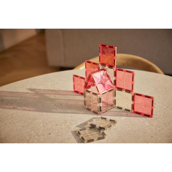 Cleverclixx Magnetická stavebnice Glitter Tiles Pack Transparent - růžová – 16 ks (obrázek 9)