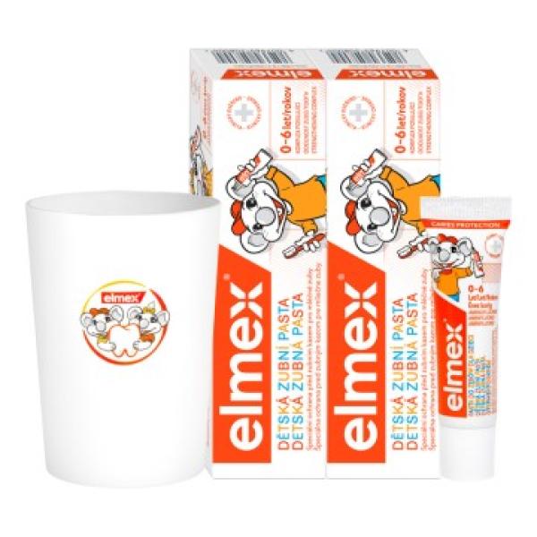 Elmex Detská zubná pasta 2x50ml + pohárik + vzorka zubnej pasty