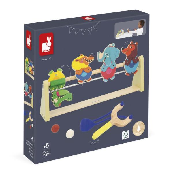 Janod Applepop Dřevěná stolní hra pro děti Střelba prakem