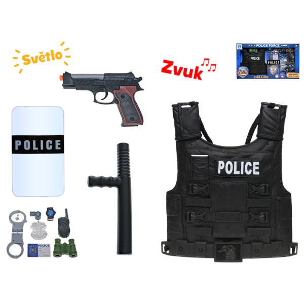 Set da polizia - giubbotto, pistola 24cm con luce e suono + accessori