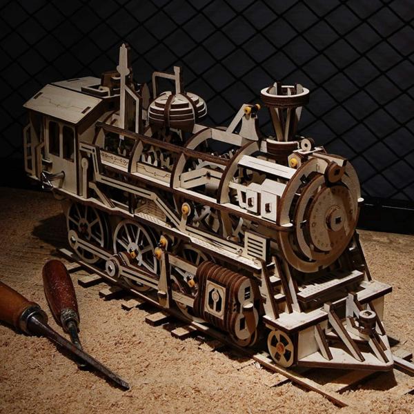 RoboTime 3D dřevěné mechanické puzzle Parní lokomotiva (obrázek 3)