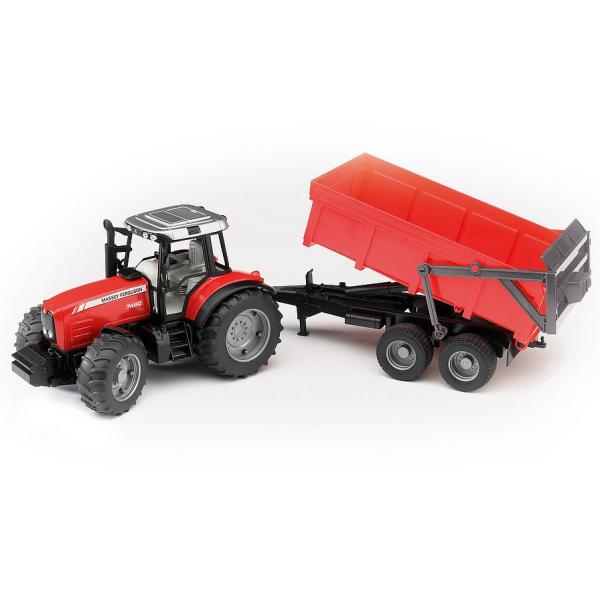 Bruder 02045 Trattore Massey Ferguson 7480 con rimorchio