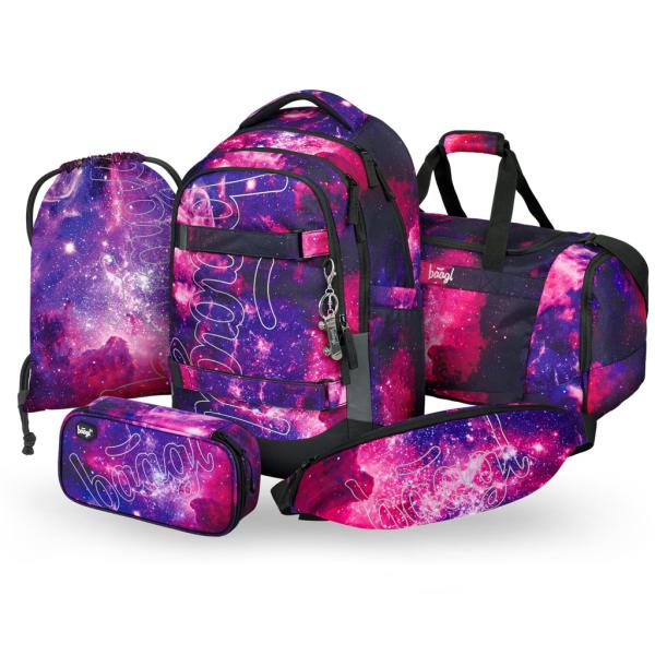Baagl Set Di 5 Zaini Per La Scuola Per Ragazzi E Ragazze (Zaino Skateboard, Skate Max, Astuccio, Borsa Da Palestra, Borsa Sportiva, Marsupio), Borsa Ergonomica, 30 L (Galaxy)-image