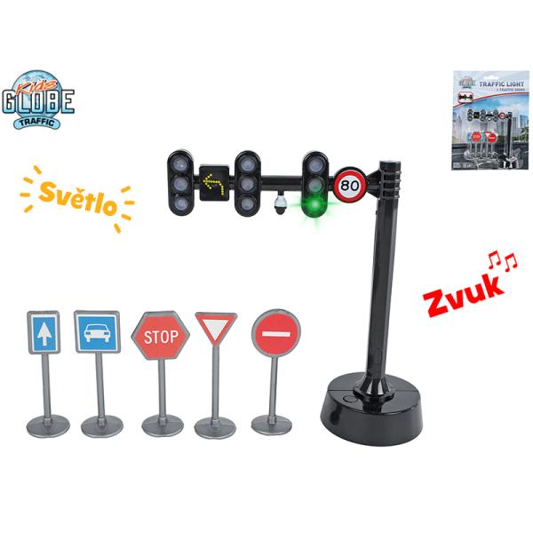 Sada dopravních značek se semaforem 11,5 cm na baterie se světlem a zvukem