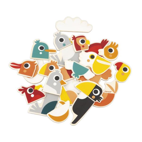 Janod Dřevěné magnetky Vytvoř si ptáčky 24 ks