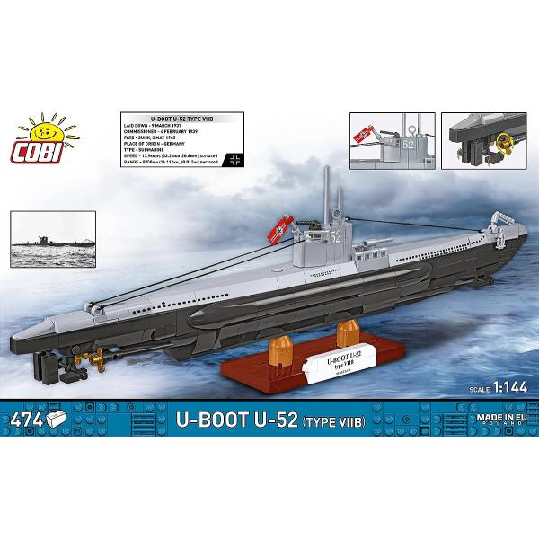 Cobi 4852 Druhá světová válka Německá ponorka VIIB (U-Boat U-52), 1:144, 470 k