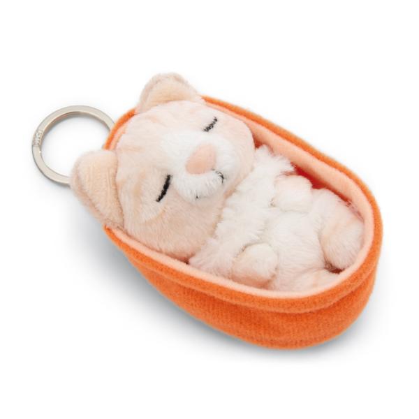 NICI klíčenka spící Kočička béžová 12 cm, oranžový košík, GREEN (obrázek 3)