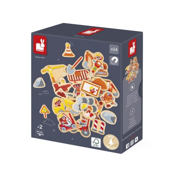 Janod Dřevěné magnetky pro děti Na stavbě 24 ks