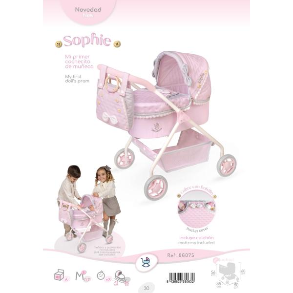 DeCuevas 86075 Můj první kočárek pro panenky s taškou Sophie 2025 – 56 cm
