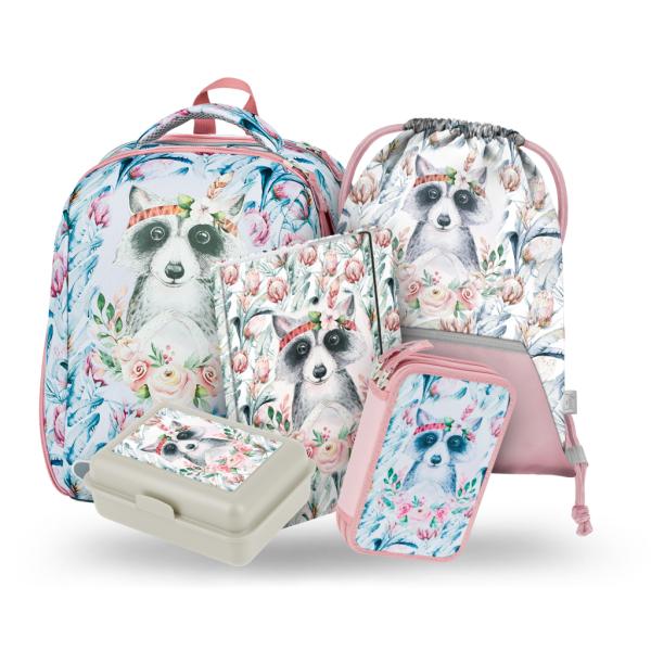 BAAGL SADA 5 Shelly Medvedík čistotný: aktovka, pero, taška, krabička na svačinu, tabule