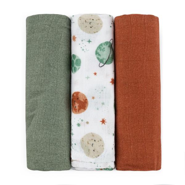 PETITE & MARS Sada plienok bambusová mušelínová 3ks Moussy Celestial Planets 68 x 68 cm