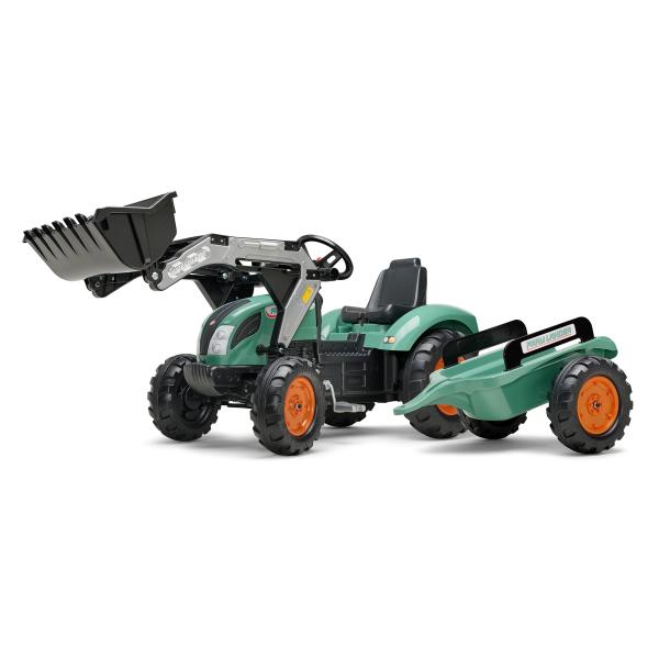Falk šlapací traktor velký SUPER LOADER 1054AM s nakladačem a přívěsem - zelený