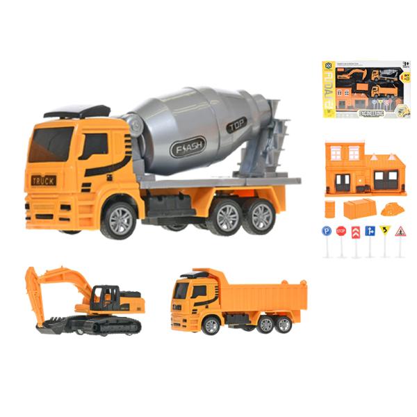 Stavební vozidla 12-14cm zpětný chod 3ks s doplňky