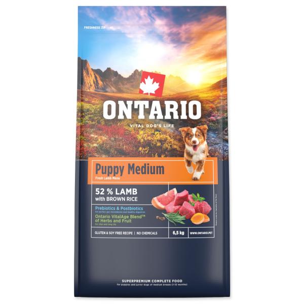 Krmivo Ontario Puppy Medium Lamb & Brown Rice 6,5kg