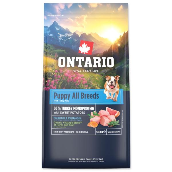 Krmivo Ontario Puppy All Breeds Monoprotein Turkey & Sweet Potatoes 6,5kg