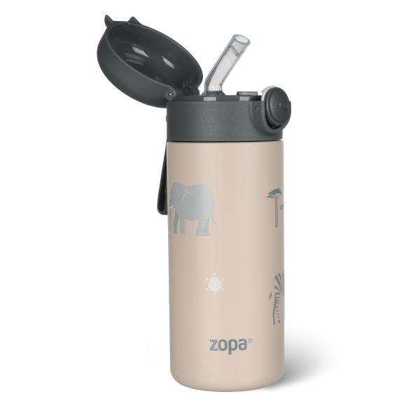 Termoska na tekutiny so slamkou a silikónovým držiakom 350 ml, Safari