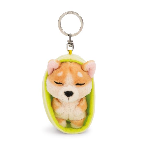NICI klíčenka spící Pejsek Welsh Corgi 12 cm, světle-zelený košík, GREEN