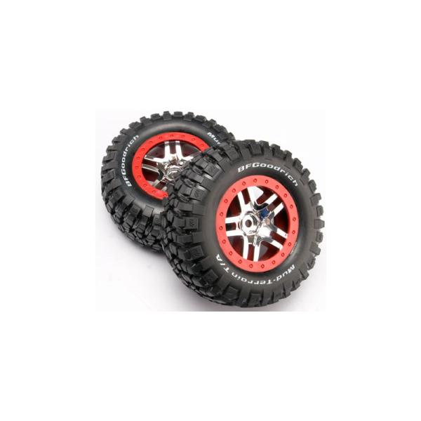 Traxxas koleso 2.2/3.0", disk SCT Split-Spoke strieborný-červený, pneu KM2 (2)