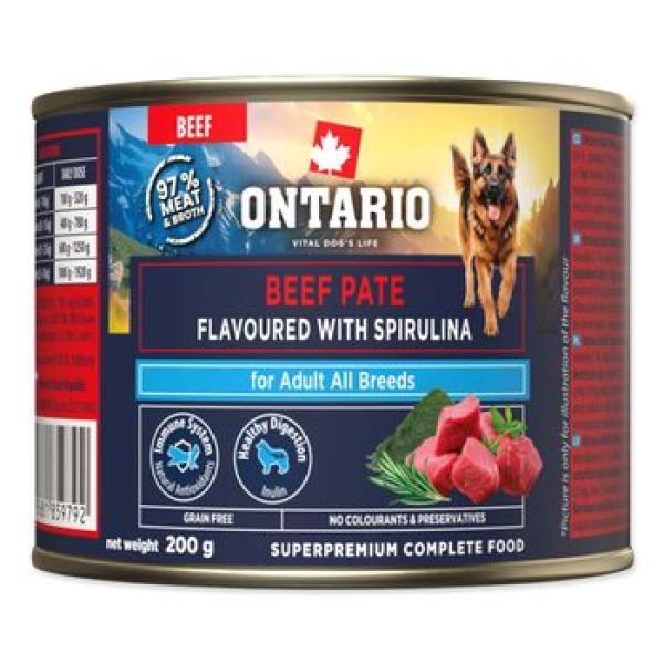 Konzerva Ontario Adult hovězí paté s příchutí spiruliny 200g