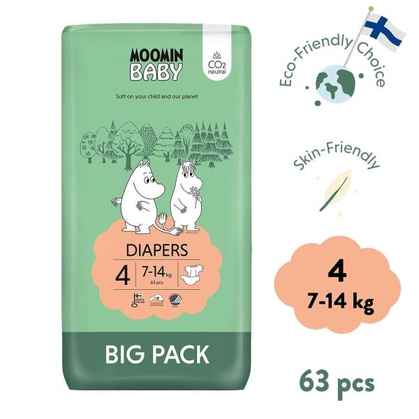 Moomin Baby 4 Maxi 7-14 kg (63 ks), eko plenky
