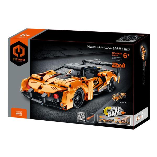 iM.MASTER Stavebnice 2v1 auto na zpětné natažení plast 278 dílků oranžové