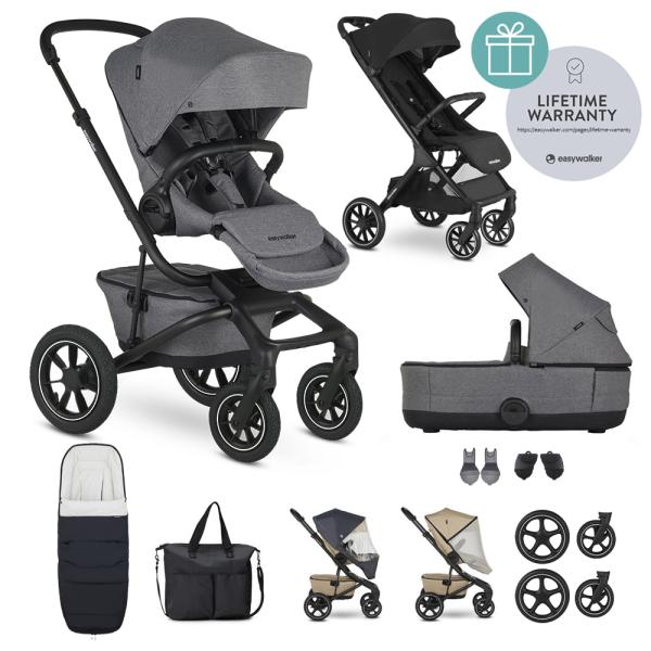 EASYWALKER Kombinovaný kočárek Jimmey Iris Grey XXL AIR + RWS + Jackey XL Shadow Black