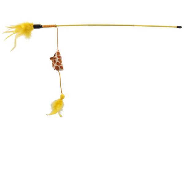 Hračka Magic Cat palička myška s peříčky bavlna s catnipem 20cm+46cm 24ks