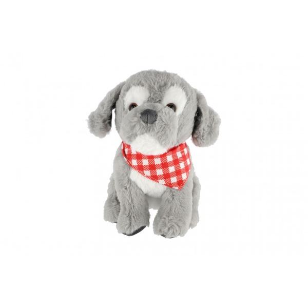 Psík sediaci so šatkou plyš 26cm šedivý
