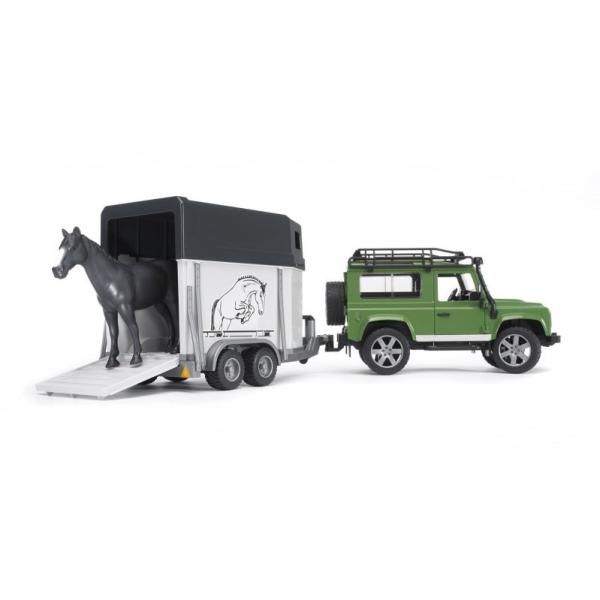 BRUDER 02592 Land Rover Defender s přepravníkem na koně a koníkem