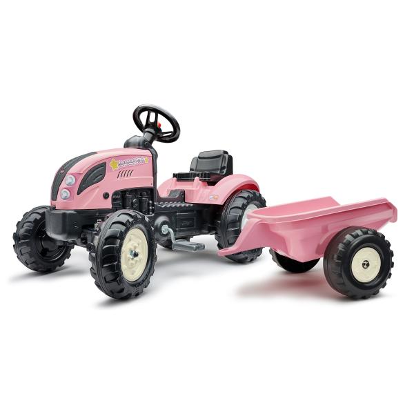 Falk trattore con guida da terra 2056L con rimorchio Country Star - rosa