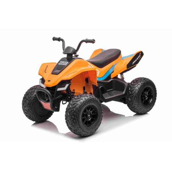 Licencovaná elektrická štvorkolka McLaren Racing MCL 12V 4X4, oranžová, mäkké EVA kolesá