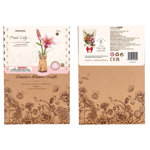 RoboTime 3D dřevěná skládačka Růžová lilie