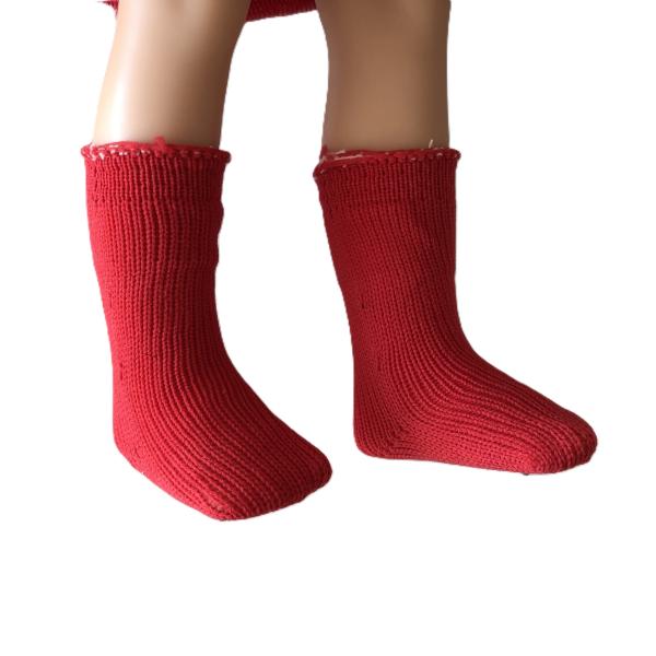 PAOLA REINA Červené štrikované ponožky pre bábiky o velkosti 32 cm