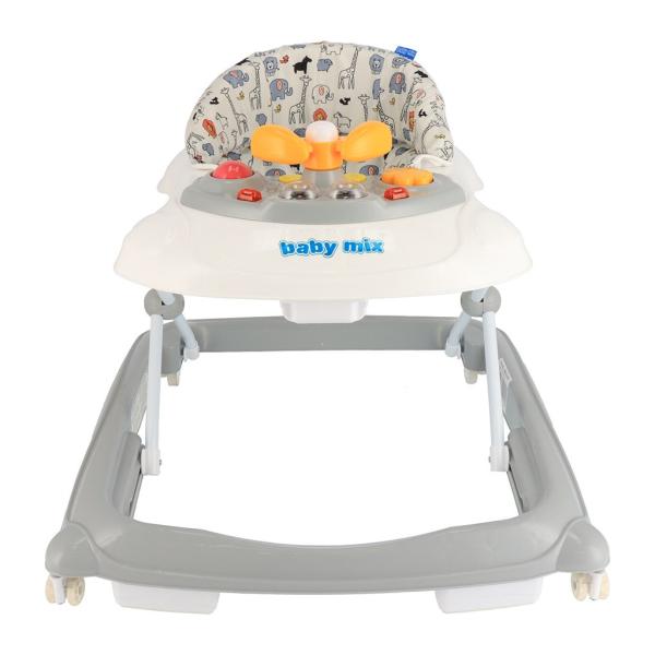 Dětské chodítko Baby Mix s volantem a silikonovými kolečky šedé (obrázek 5)