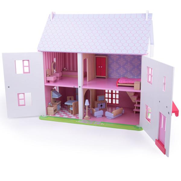 Bigjigs Toys Růžový domeček pro panenky (obrázek 3)