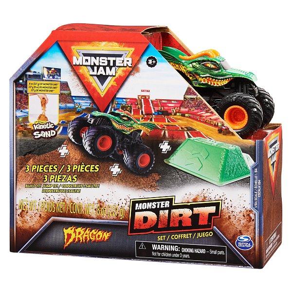 Monster Jam – sběratelský kovový model Monster Truck, Dragon set s doplňky, 1:64