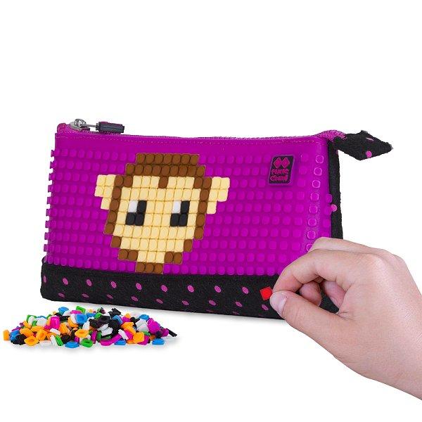 PIXIE CREW velké pouzdro ČERNÉ S FUCHSIOVÝMI TEČKAMI