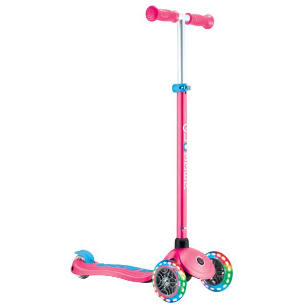 Globber dětská koloběžka Plus - Primo Plus Lights V2 - Svítící- Fuchsia/Sky Blue