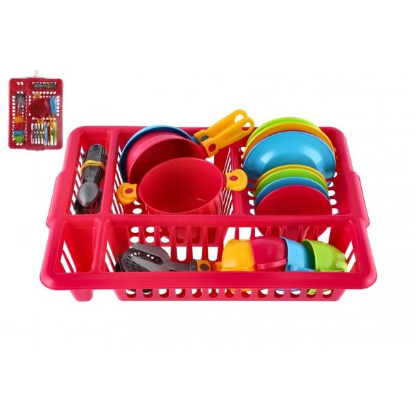 Sada nádobí s odkapávačem 2 barvy v síťce