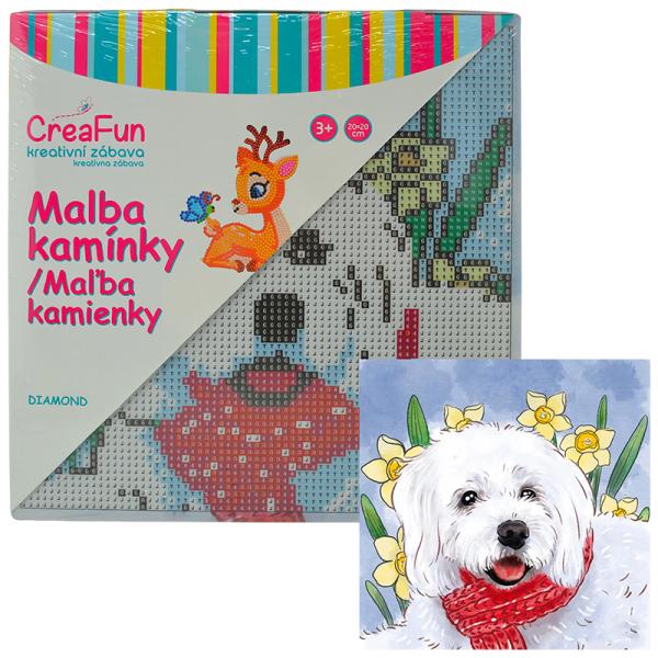 Diamantové malování - Bílý pes 20 x 20 cm