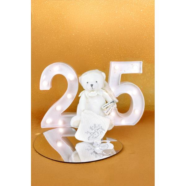 Doudou Dárková sada Plyšový medvídek s úchytem na dudlík a dečkou béžový 20 cm