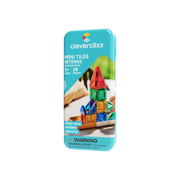 Cleverclixx Juego de construcción magnético Mini Tiles Pack Intense – 28 piezas