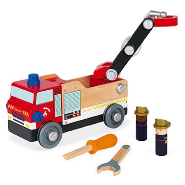 Janod Dřevěné auto a stavebnice Hasiči BricoKids (obrázek 6)