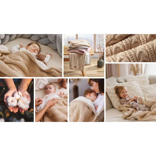 BABYONO Deka bavlněná s fleecovou podšívkou 75 x 100 cm světle hnědá (obrázek 8)
