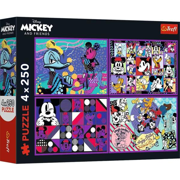 Trefl Disney puzzle 4 x 250 dílků Série dobrodružství Mickey Mouse